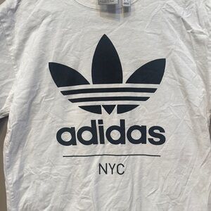 Adidas White Tee with Black Trefoil and NYC Print